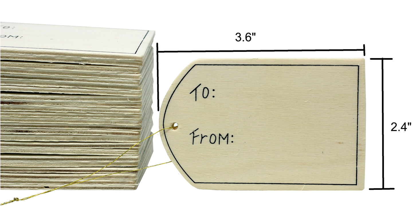 Creative Hobbies 24 Pack - Unfinished Wood Gift Tag Ornaments with Gold Hanger - side view