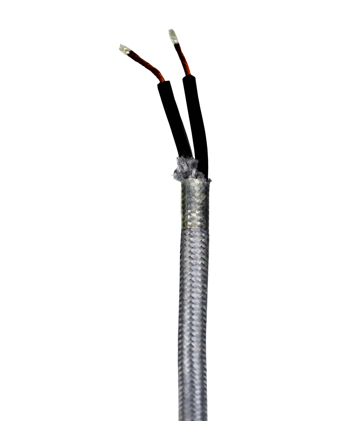 Silver Rayon Cloth Covered Electric Lamp Cord with End Plug, Stripped Ends - side view