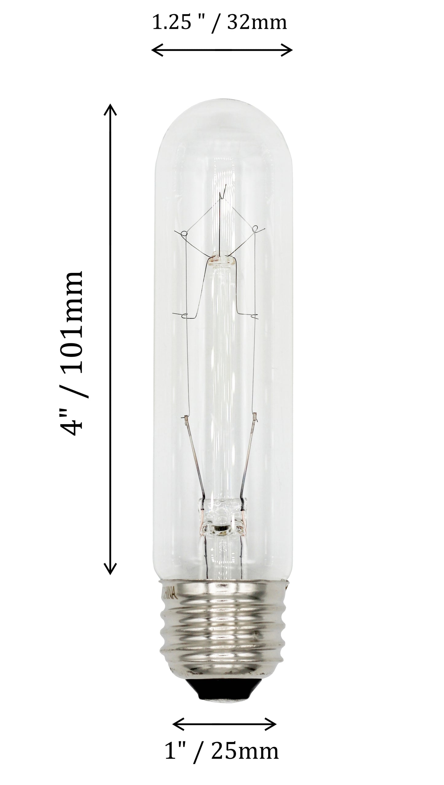 4 Pack of 40 Watt T10 Clear Tubular Light Bulbs - 120V - Medium (E26) Base - - side view