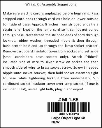 Large Christmas Tree Wiring Kit #ML1-B6, 40 watt bulb, Standard (Edison) Base, Great For Lighting Large Size Objects