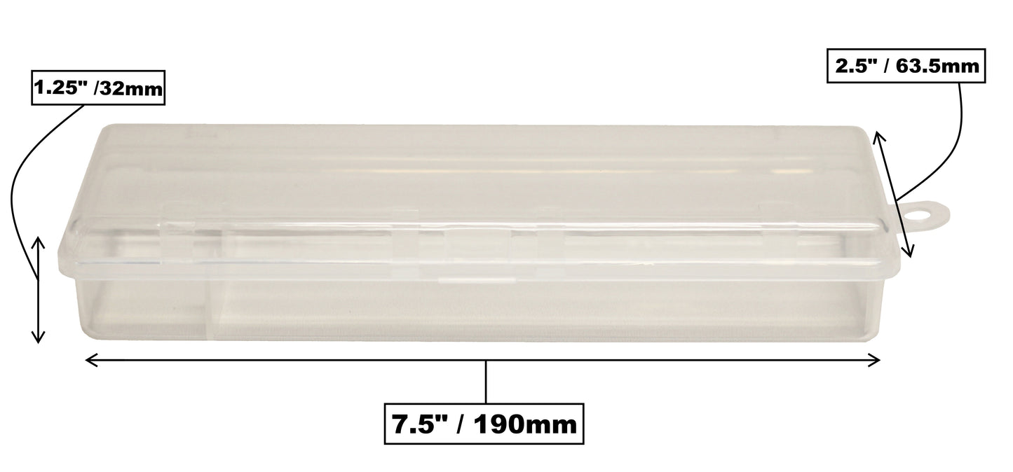 Clear Plastic Pencil Box with Hinged Lid & Snap Closure -for Pencils, Pens, - detail