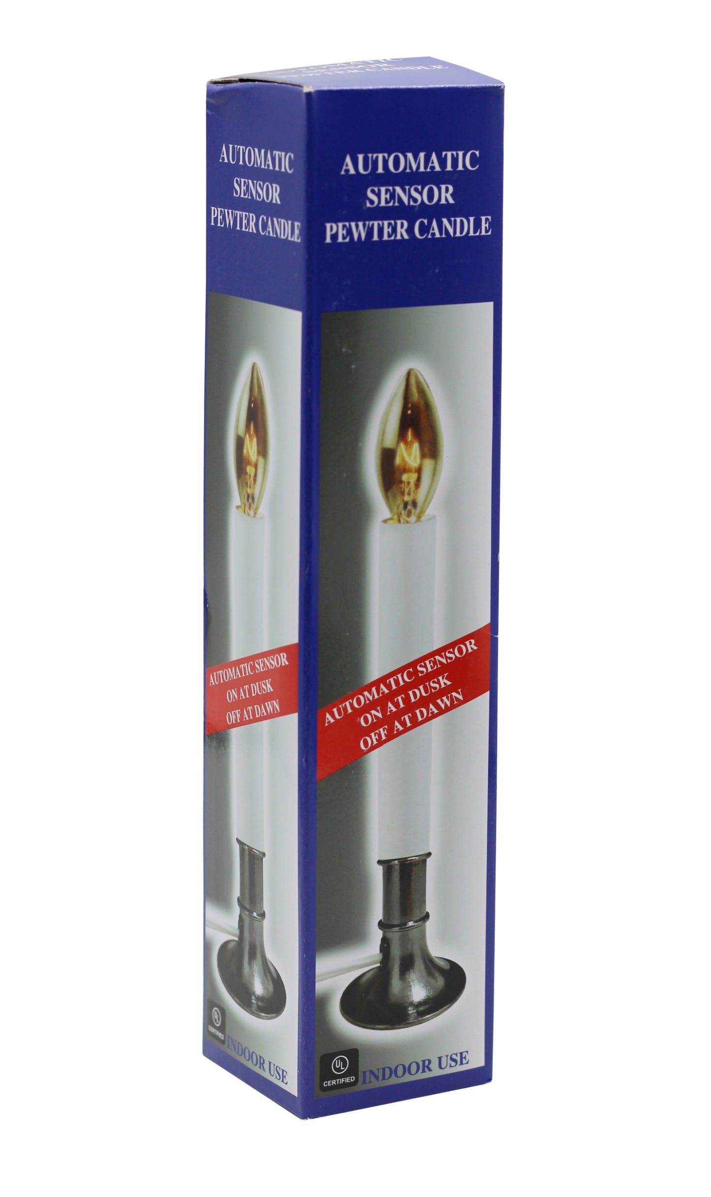 Electric Window Candle Lamp with Pewter Plated Base, Dusk to Dawn Sensor Turns - close-up