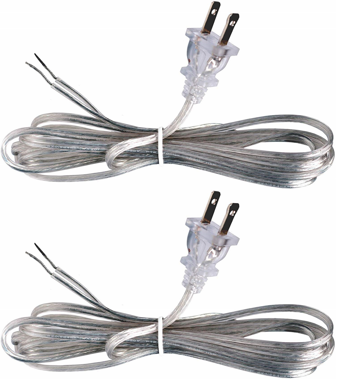 Silver 18 Gauge Lamp Cord with Polarized Plug and Stripped Tinned Ends - 8 Foot