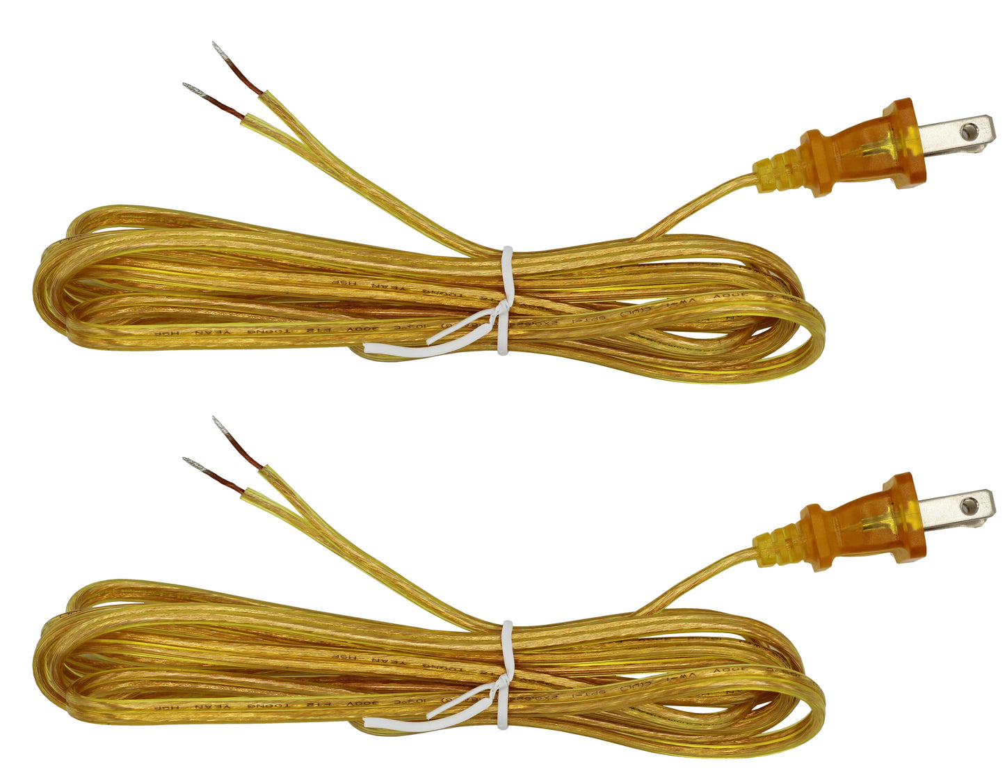Gold 18 Gauge Lamp Cord with Polarized Plug and Stripped Tinned Ends - 8 Foot