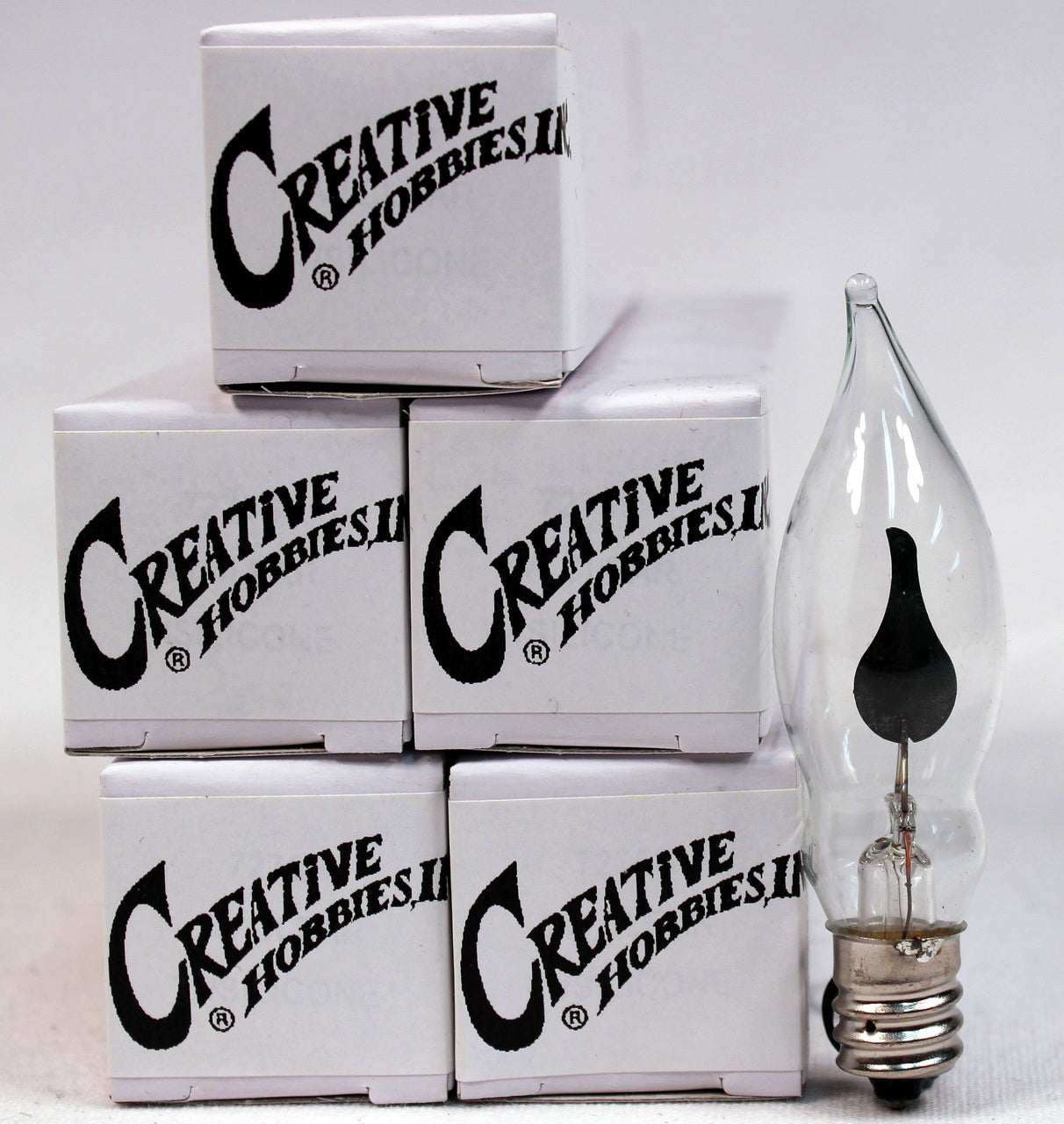 25 Pack - A101 Flicker Flame Light Bulb - 3 Watt, Flame Shaped, Nickel Plated - side view