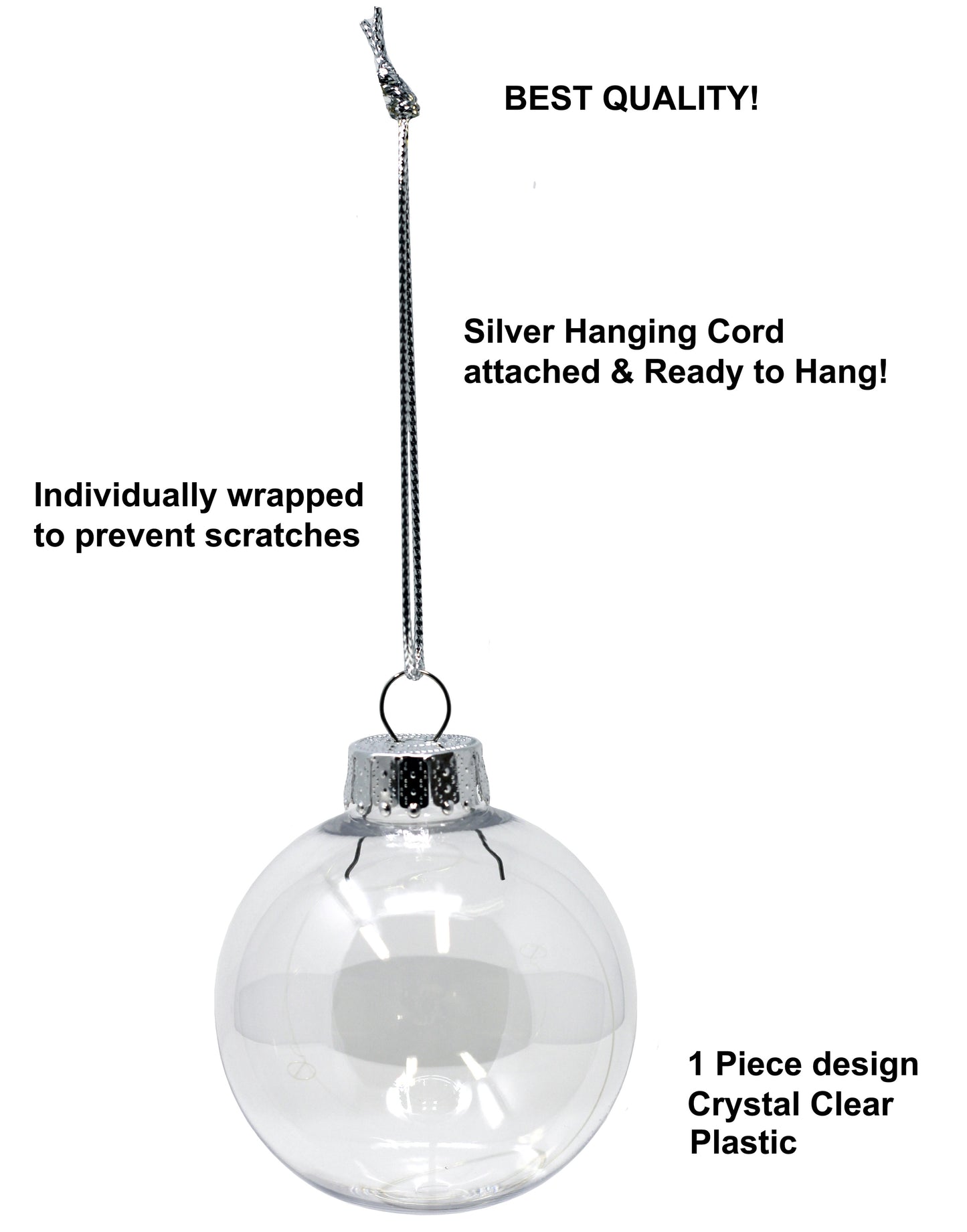 12 Pack - 5.5 Inch Christmas Light Bulb Ornament, Clear Plastic Fillable DIY - detail