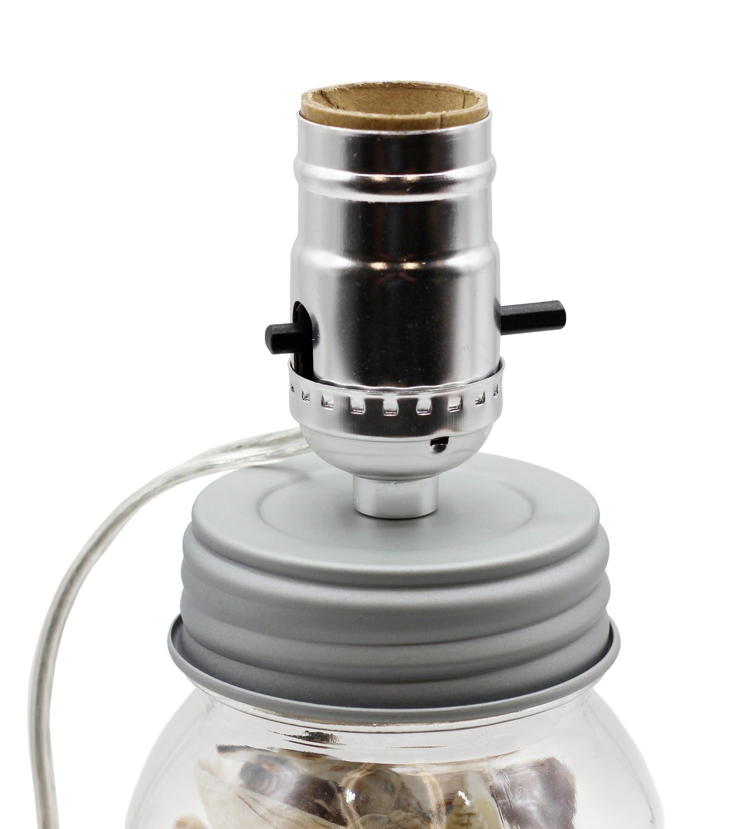 Wide Mouth Mason Jar Lamp Conversion Kit Silver Finish, Pre-Wired! - close-up
