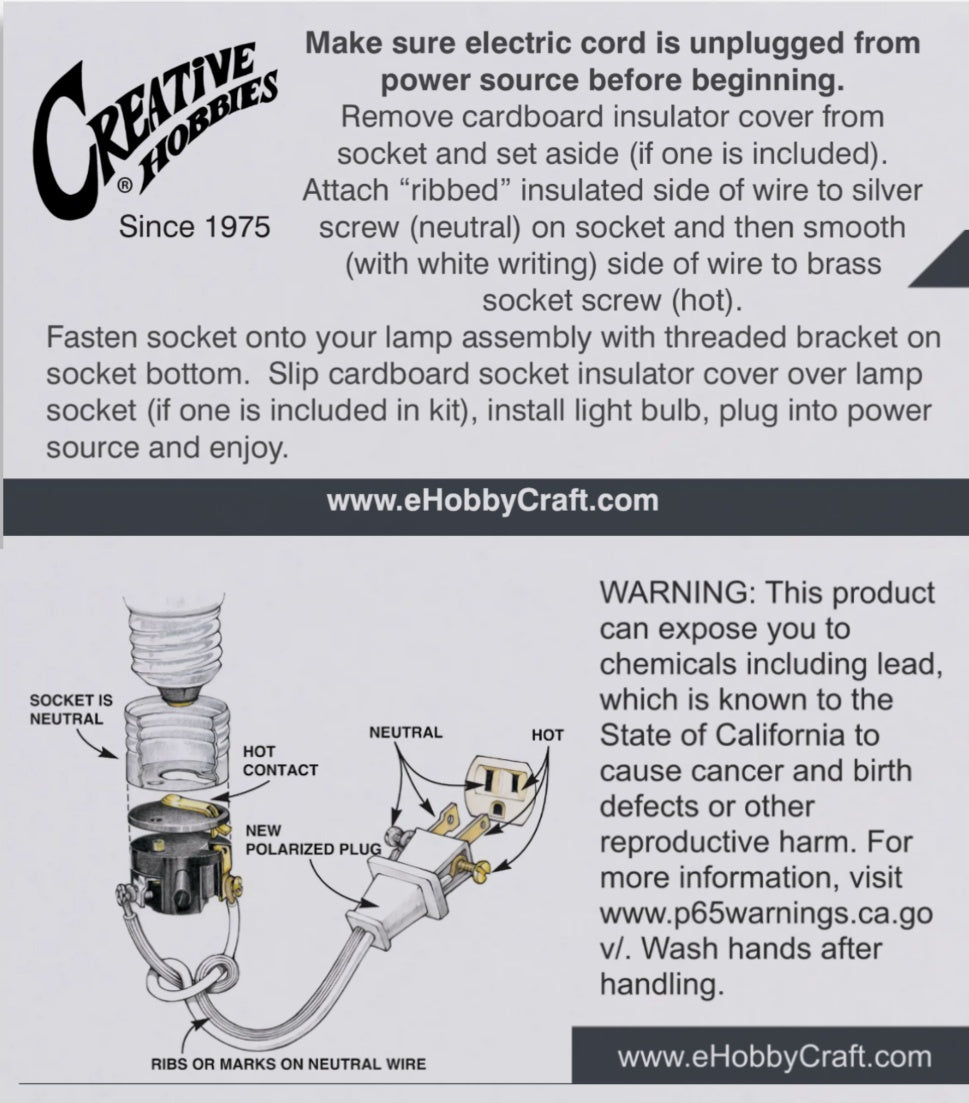 Brown Rayon Cloth Covered Electric Lamp Cord with End Plug, Stripped Ends Ready for Wiring - 8 Foot, SPT-2 UL Listed