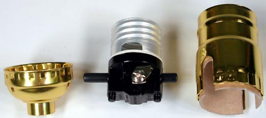 Push Thru Lamp Sockets, Standard Edison Base, Bright Brass Color, Pack of 3 - side view