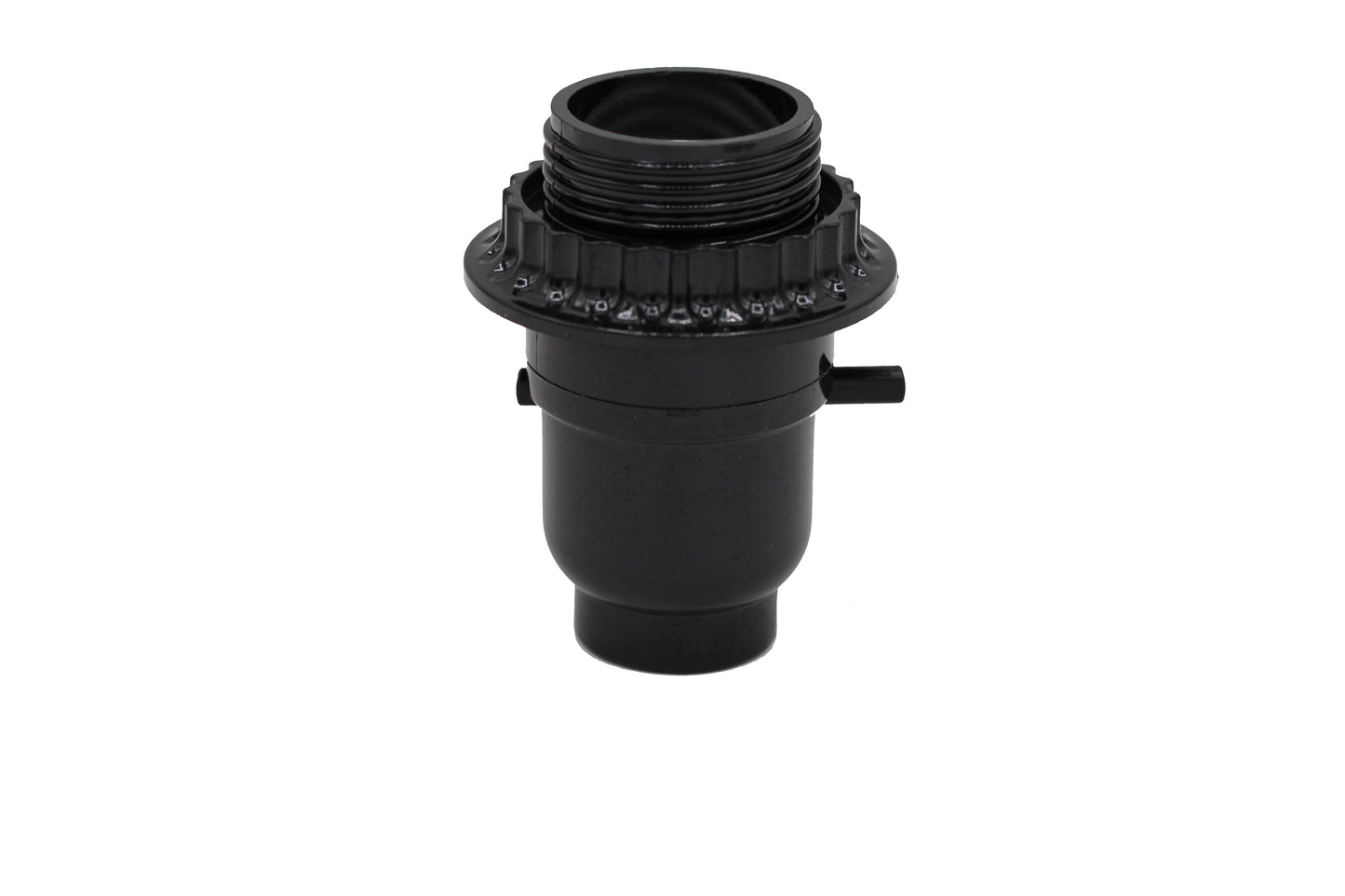 Black Phenolic Push Thru Socket with Uno Ring, 1/8 IP Thread Cap - side view