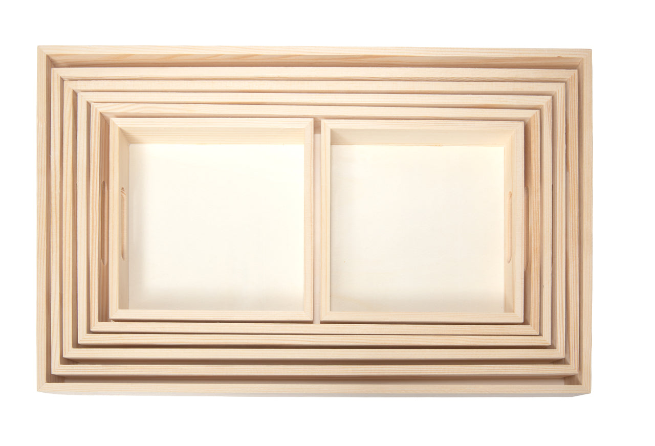 Wooden Nested Serving Trays – Set of 7 Unfinished Rectangle Trays with Cut-Out - view 5