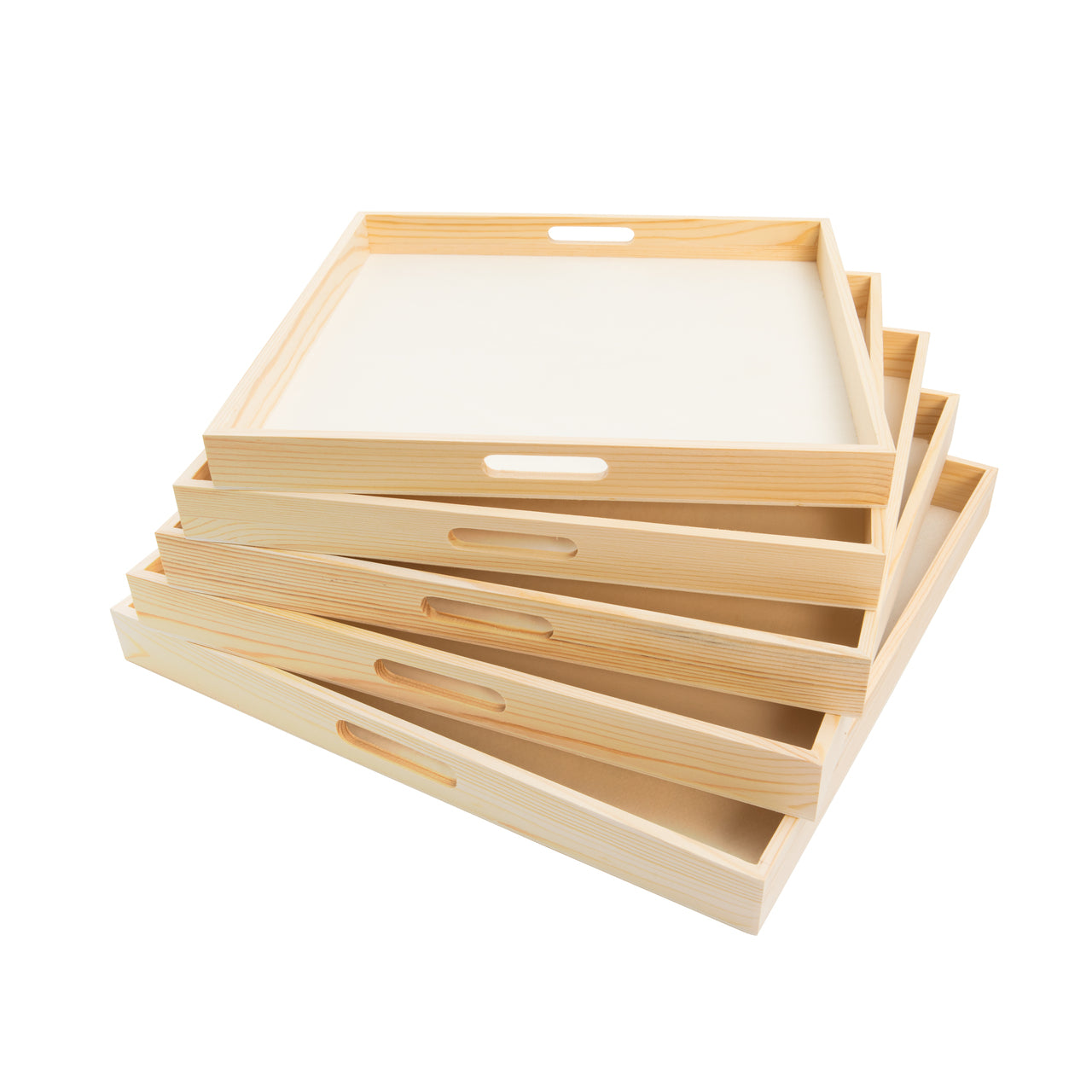 Wooden Nested Serving Trays - Set of 5 Unfinished Square Trays with Cut-Out - view 5