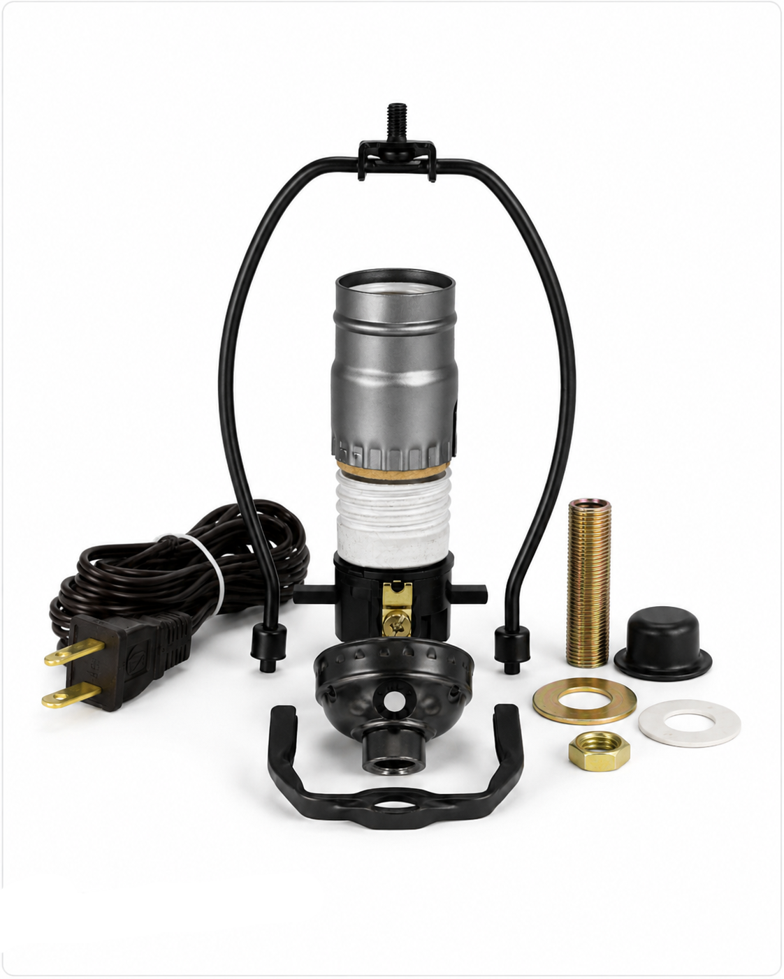 Black finish make a lamp kit with socket, harp, cord and all wiring hardware