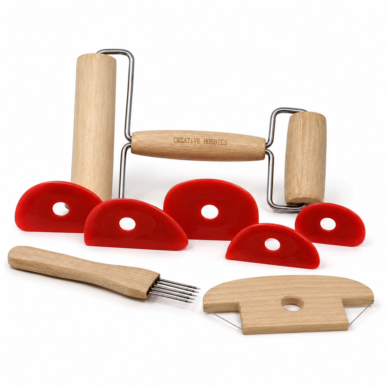 Pottery and clay working tools including silicone ribs and shaping tools for ceramics