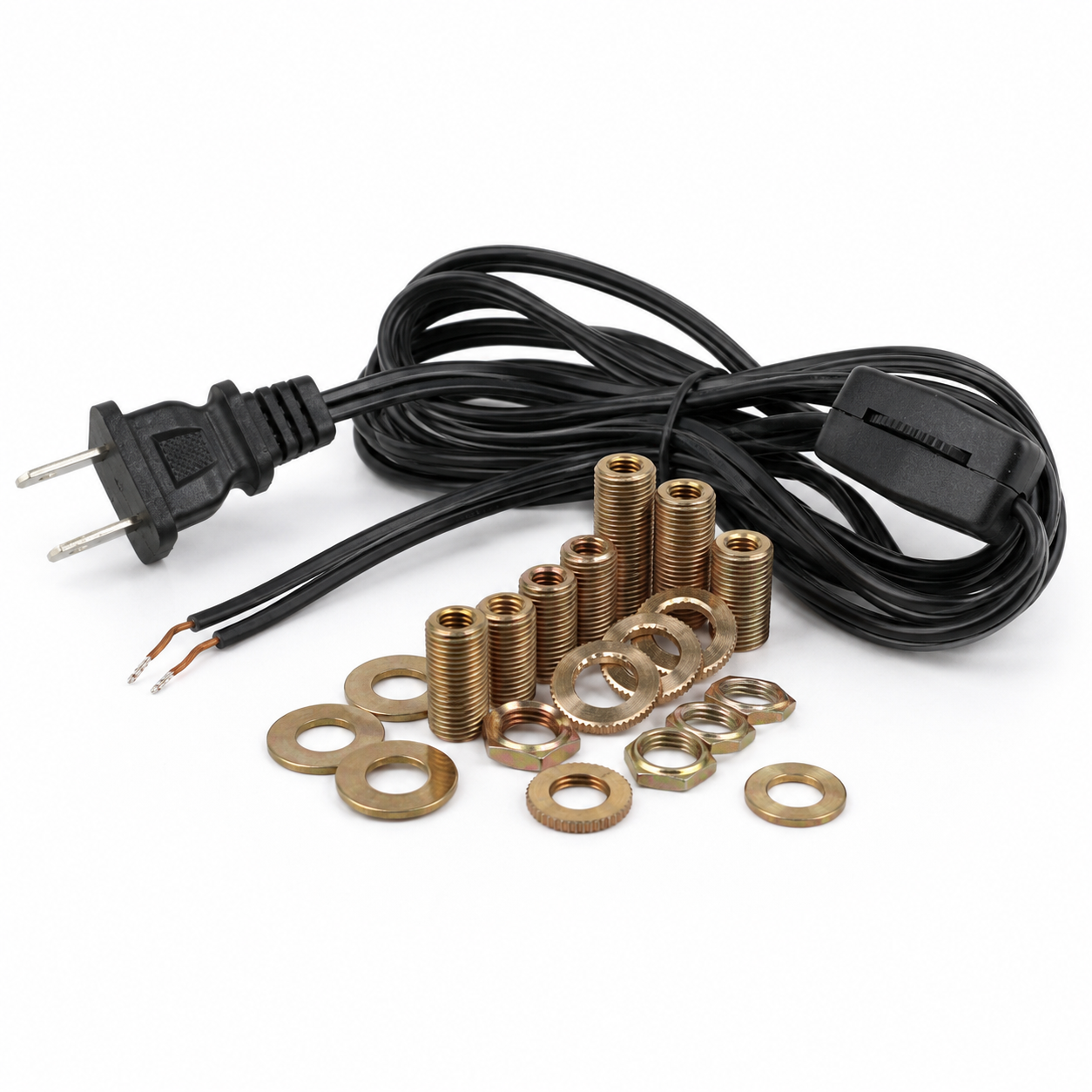 Brass lamp socket, harp, cord and hardware for lamp repair and DIY lamp making