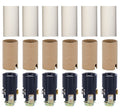 Chandelier Lighting Fixture Socket Kit, Candelabra E-12 Sockets with Cardboard Insulators and 1 3/4-Inch Tall White Plastic Candle Cover Sleeves, Set of 6
