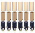 Chandelier Lighting Fixture Socket Kit, Candelabra E-12 Sockets with Cardboard Insulators and 1 3/4-Inch Tall Cream Plastic Candle Cover Sleeves, Set of 6