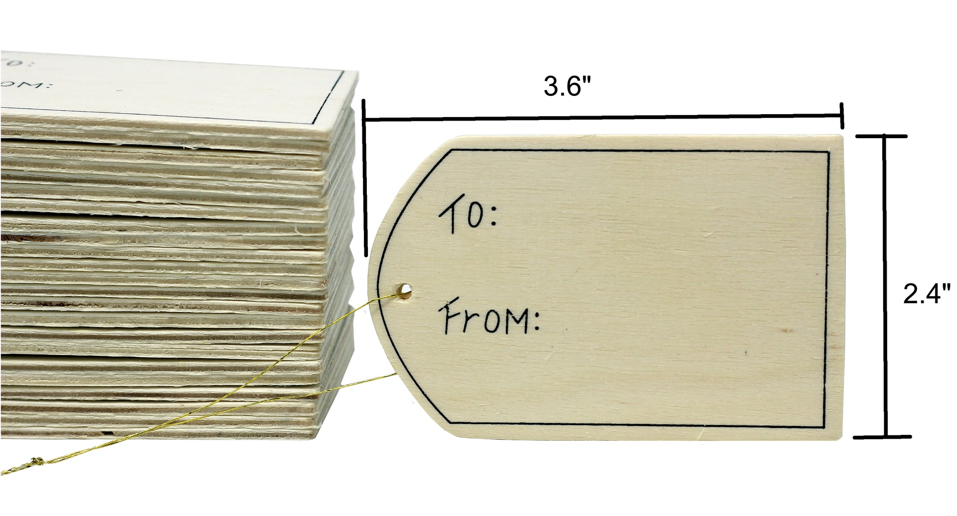 Creative Hobbies 24 Pack - Unfinished Wood Gift Tag Ornaments with Gold Hanger - side view