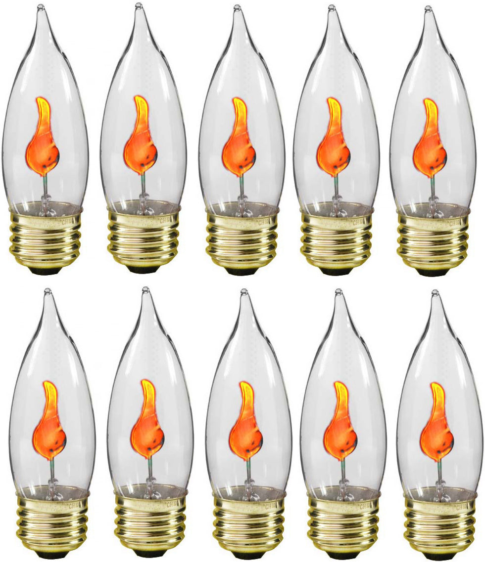 3 Watt Flicker Flame Light Bulb -Flame Shaped, Standard Base, Flickering Orange - for candle