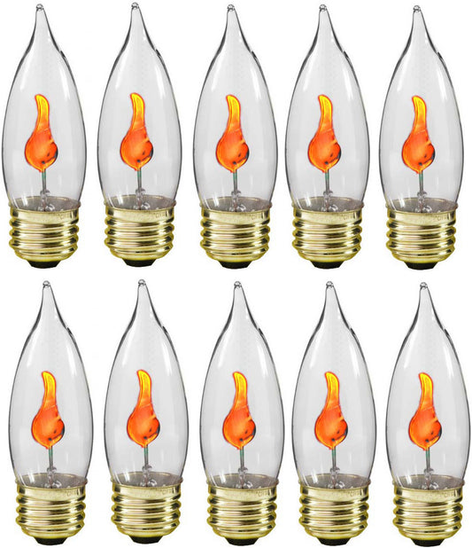 3 Watt Flicker Flame Light Bulb -Flame Shaped, Standard Base, Flickering Orange - for candle