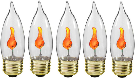 3 Watt Flicker Flame Light Bulb -Flame Shaped, Standard Base, Flickering Orange - for candle