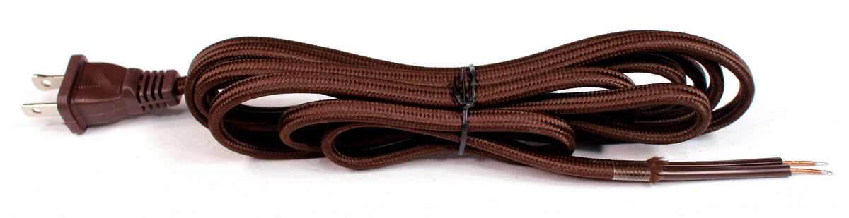 Brown Rayon Cloth Covered Electric Lamp Cord with End Plug, Stripped Ends Ready - for diy