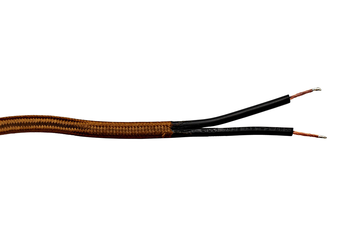 Brown Rayon Cloth Covered Electric Lamp Cord with End Plug, Stripped Ends Ready for Wiring - 8 Foot, SPT-2 UL Listed