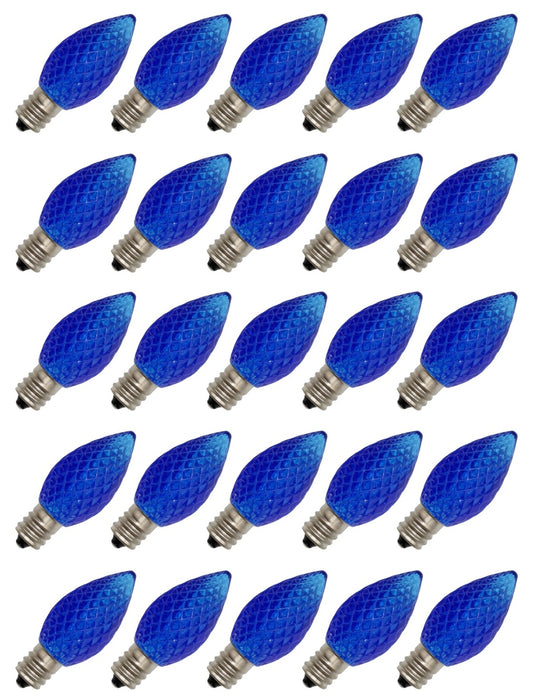 25 Pack C7 Faceted LED Blue Replacement Light Bulbs for Christmas Light
