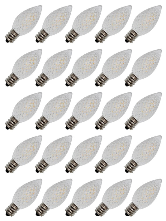 25 Pack C7 Faceted LED White Replacement Light Bulbs for Christmas Light - for night light