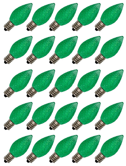 25 Pack C7 Faceted LED Green Replacement Light Bulbs for Christmas Light