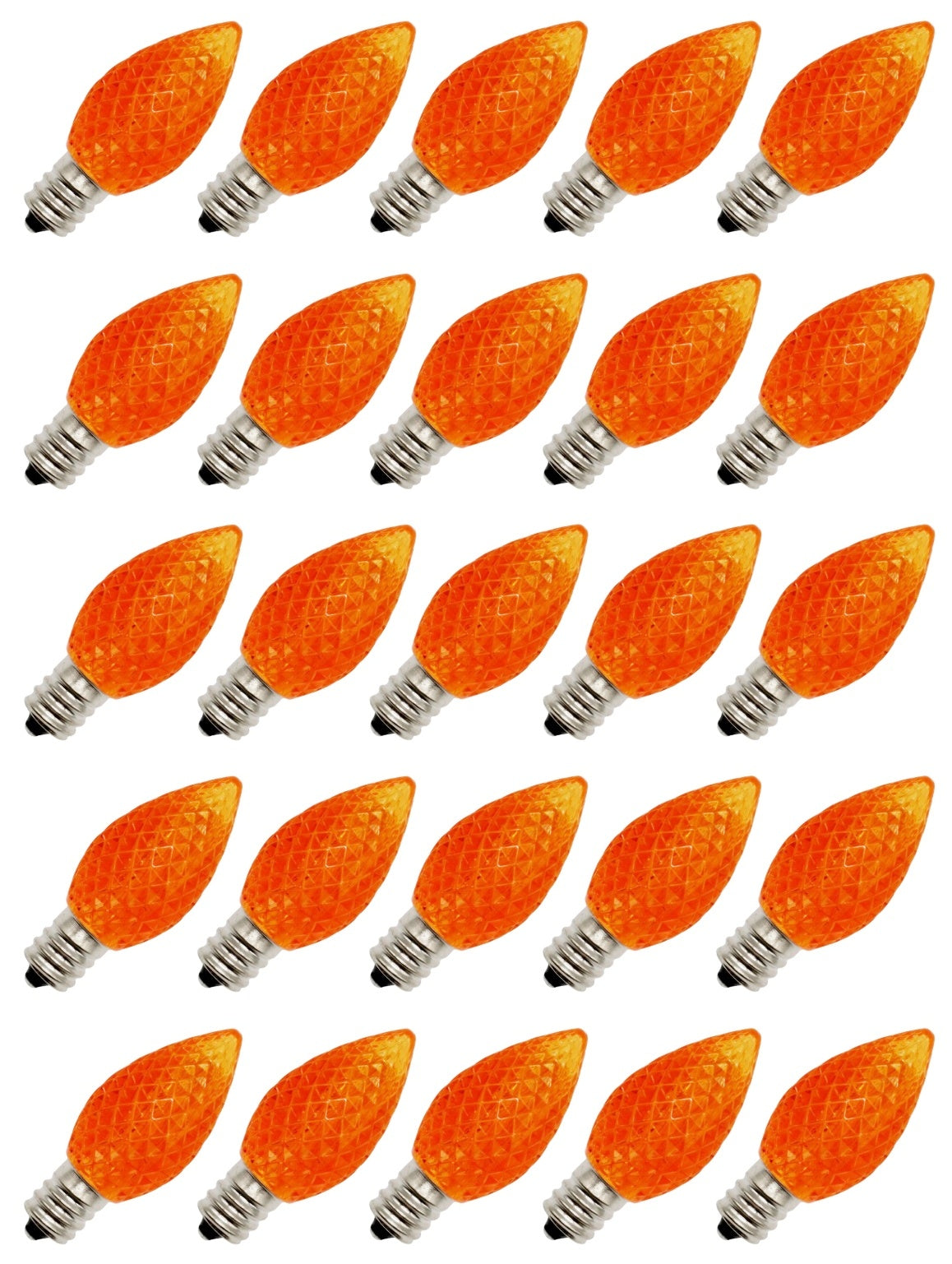 25 Pack C7 LED Faceted Orange Replacement Light Bulbs for Christmas Light