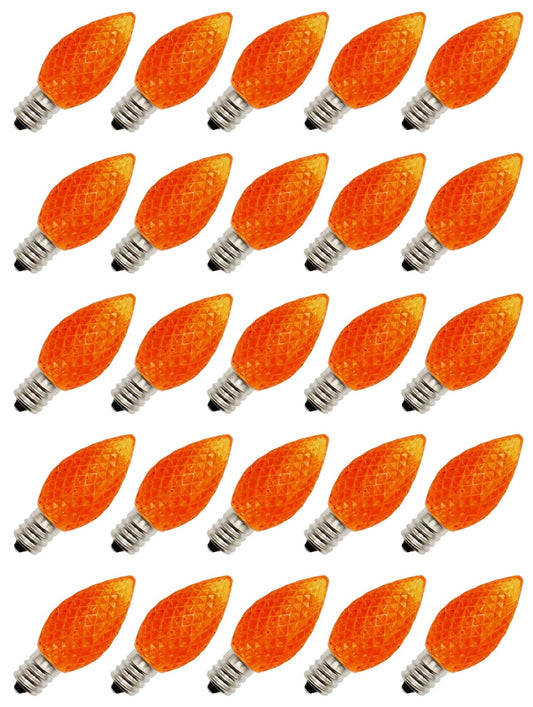 25 Pack C7 LED Faceted Orange Replacement Light Bulbs for Christmas Light