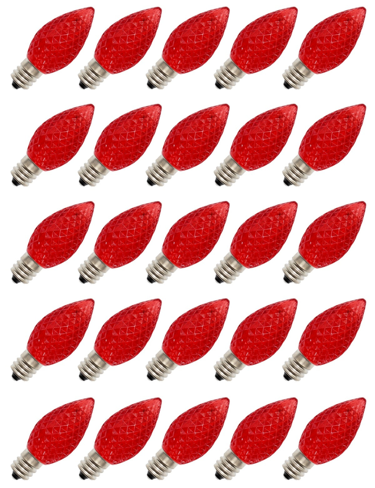 25 Pack C7 Faceted LED Red Replacement Light Bulbs for Christmas Light Strings,
