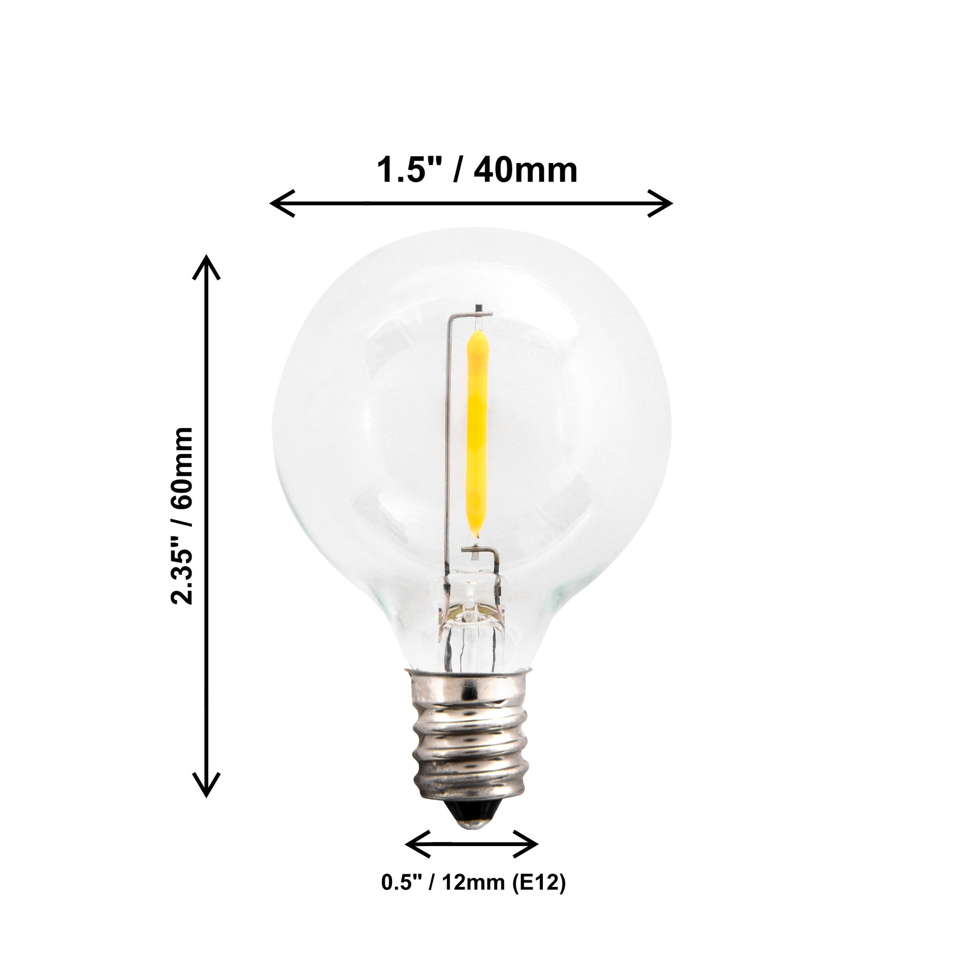 Clear LED Globe G40 Replacement Bulbs for Outdoor String Lights - 0.7W 120V Fit - side view