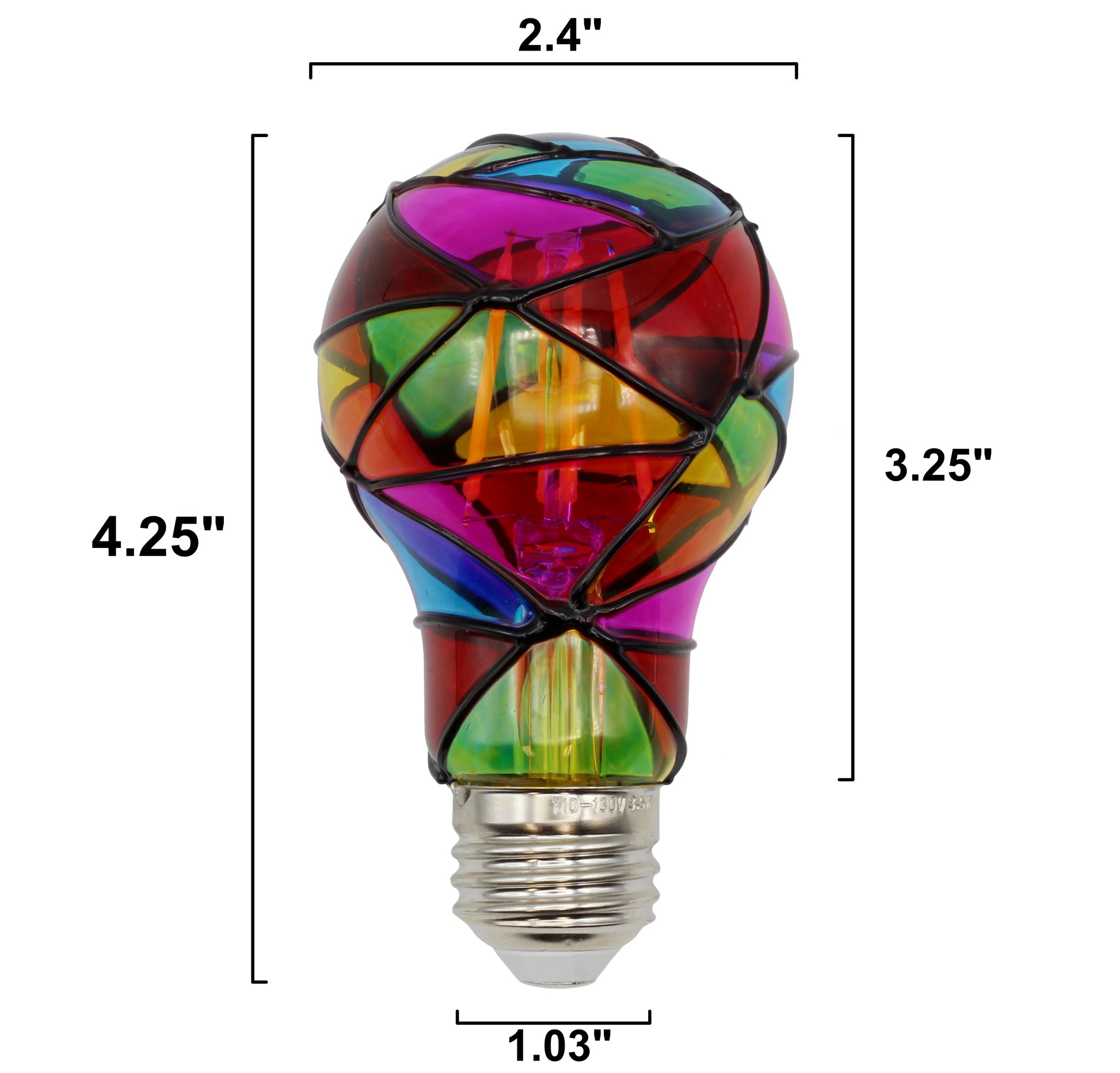 LED Stained Glass Bulb, A19 3.5W (25W Equivalent) Medium Base E26 Mosaic - detail