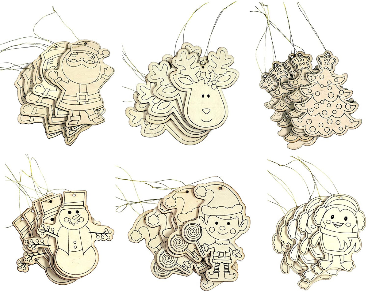 Kid Friendly DIY Holiday Christmas Themed Ornaments -Decorate Your Own - - wood, for craft