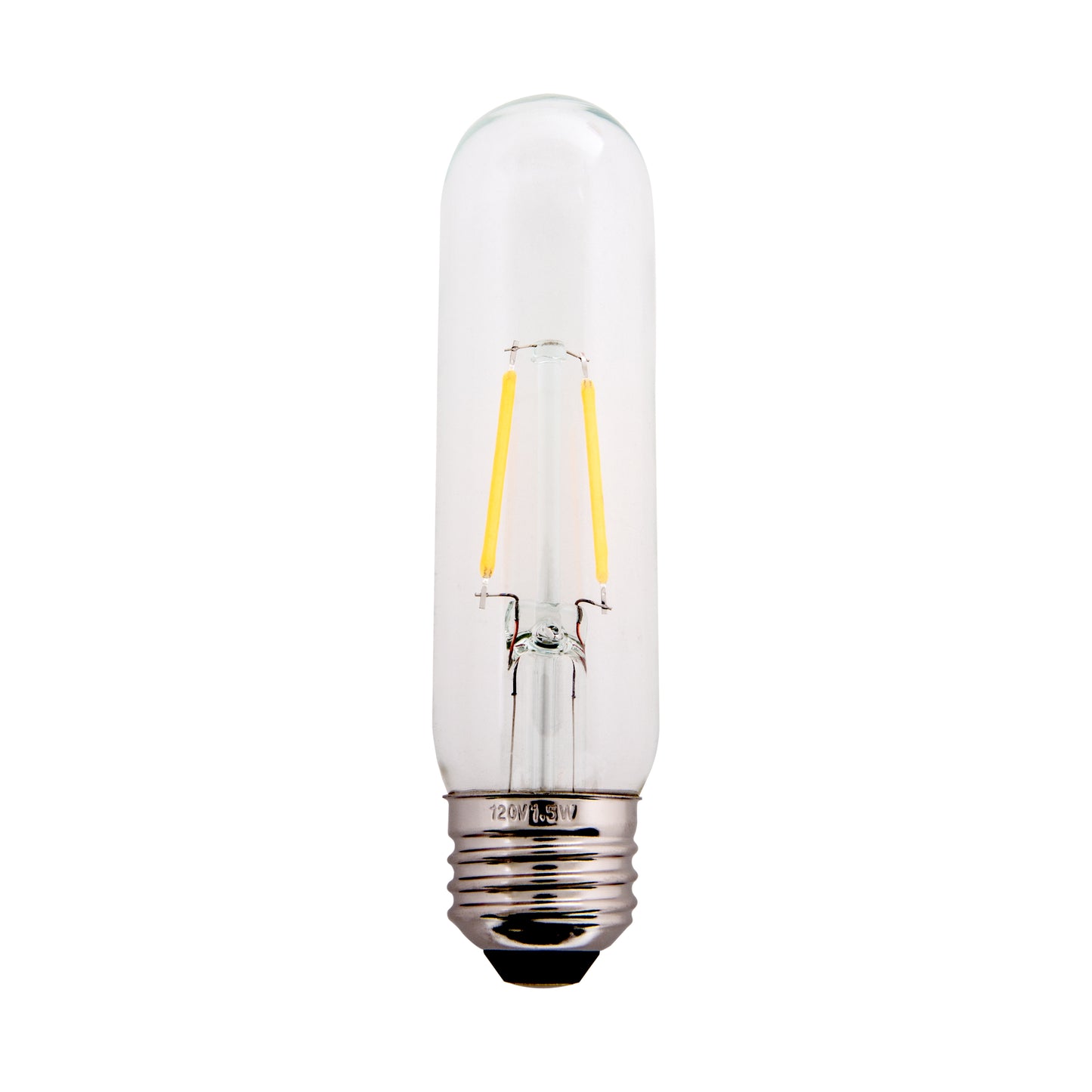 Clear 1.5W LED T10 Tubular Light Bulb - Nickel Plated E26 Medium Base (25 Watt - close-up