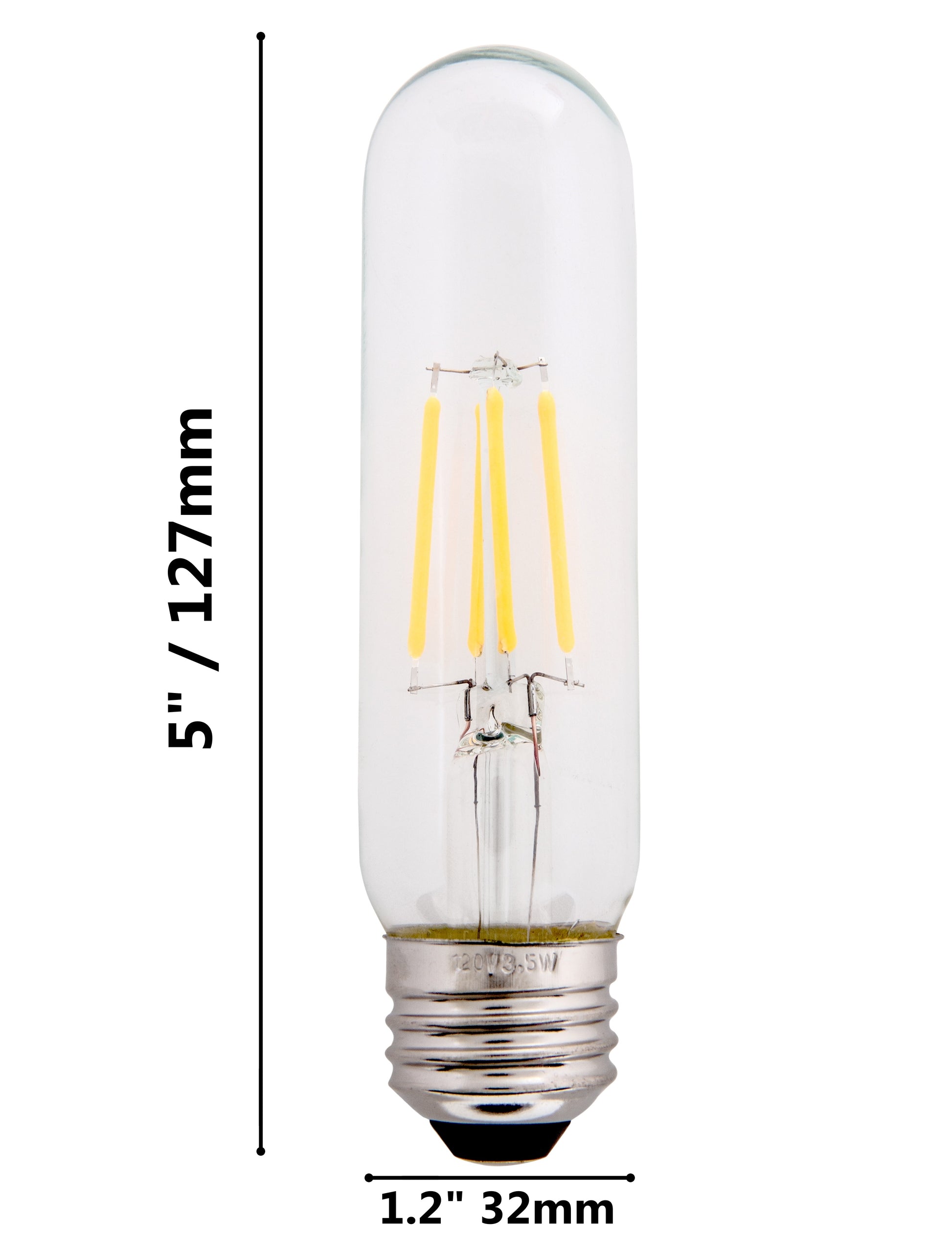 Clear 3.5W LED T10 Tubular Light Bulb - Nickel Plated E26 Medium Base (40 Watt - side view