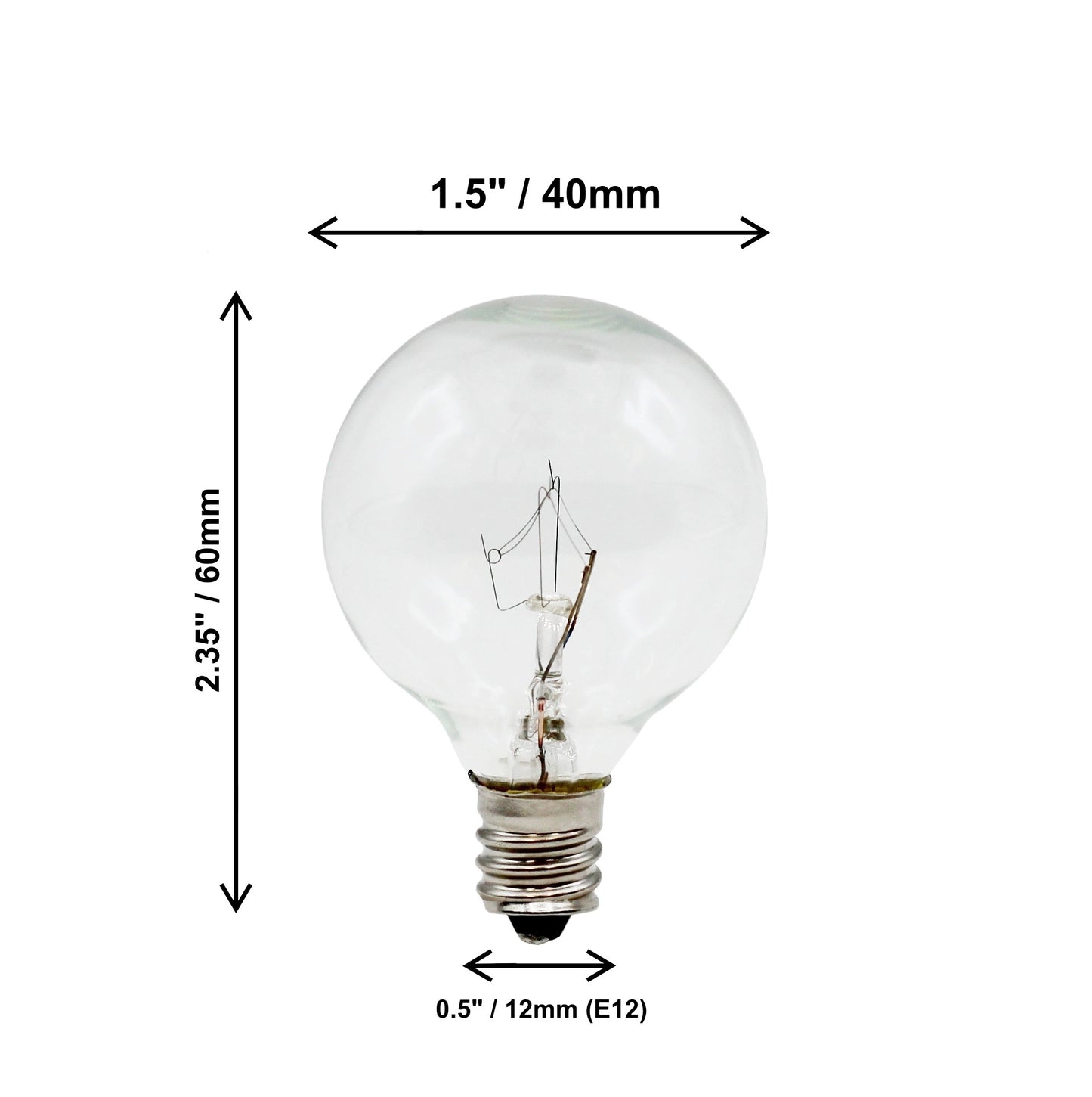 Clear Globe G40 Replacement Bulbs for Outdoor String Lights - 5W 120V Fit E12 - side view