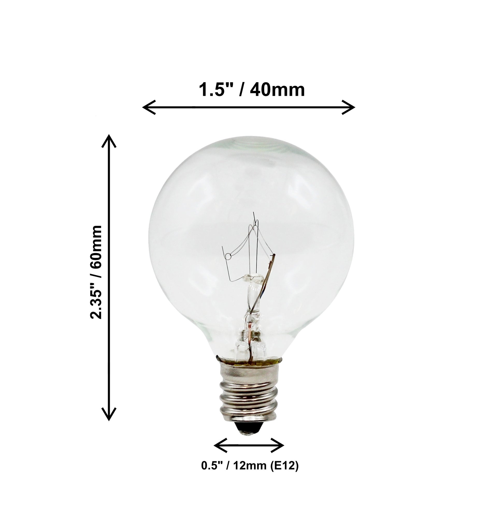 Clear Globe G40 Replacement Bulbs for Outdoor String Lights - 5W 120V Fit E12 - side view