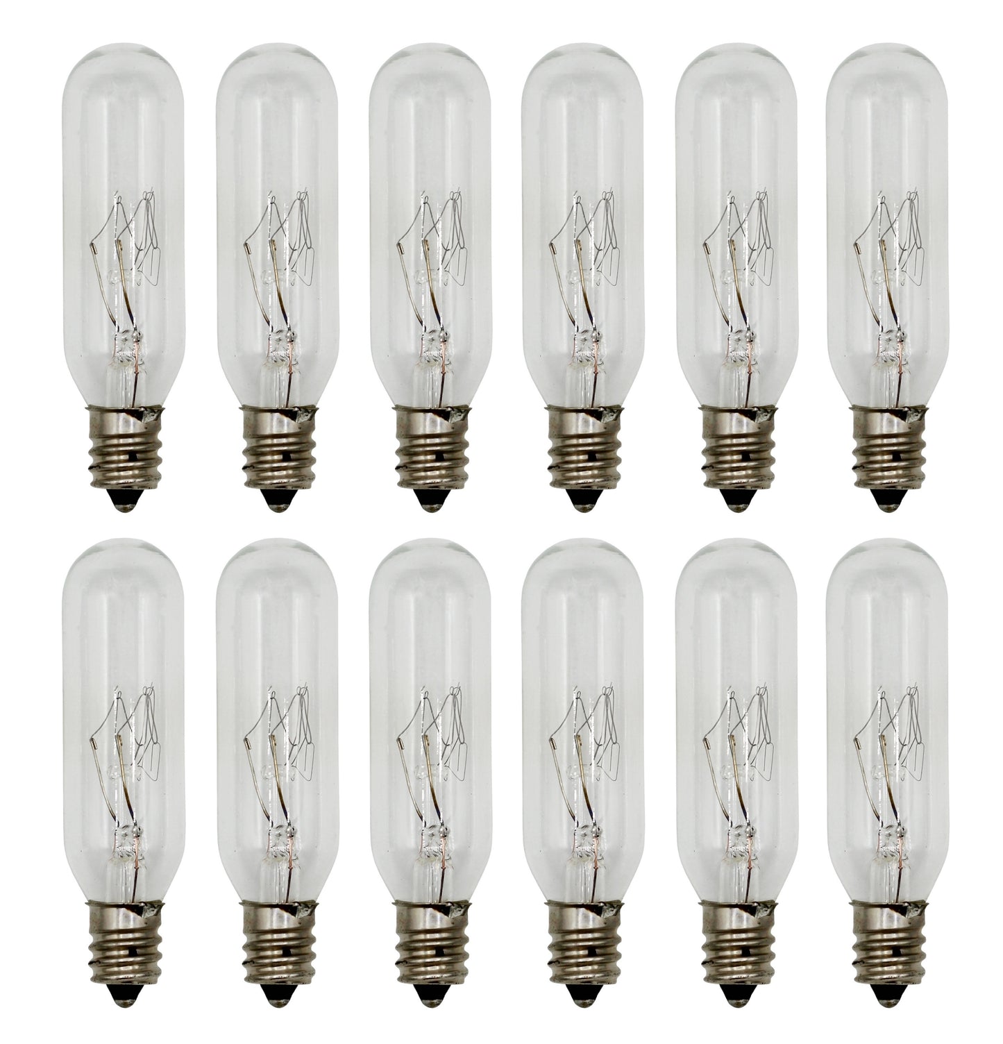 15W T6 Incandescent Tubular Bulbs, 120V, E12 Candelabra Base, Clear Glass, Warm