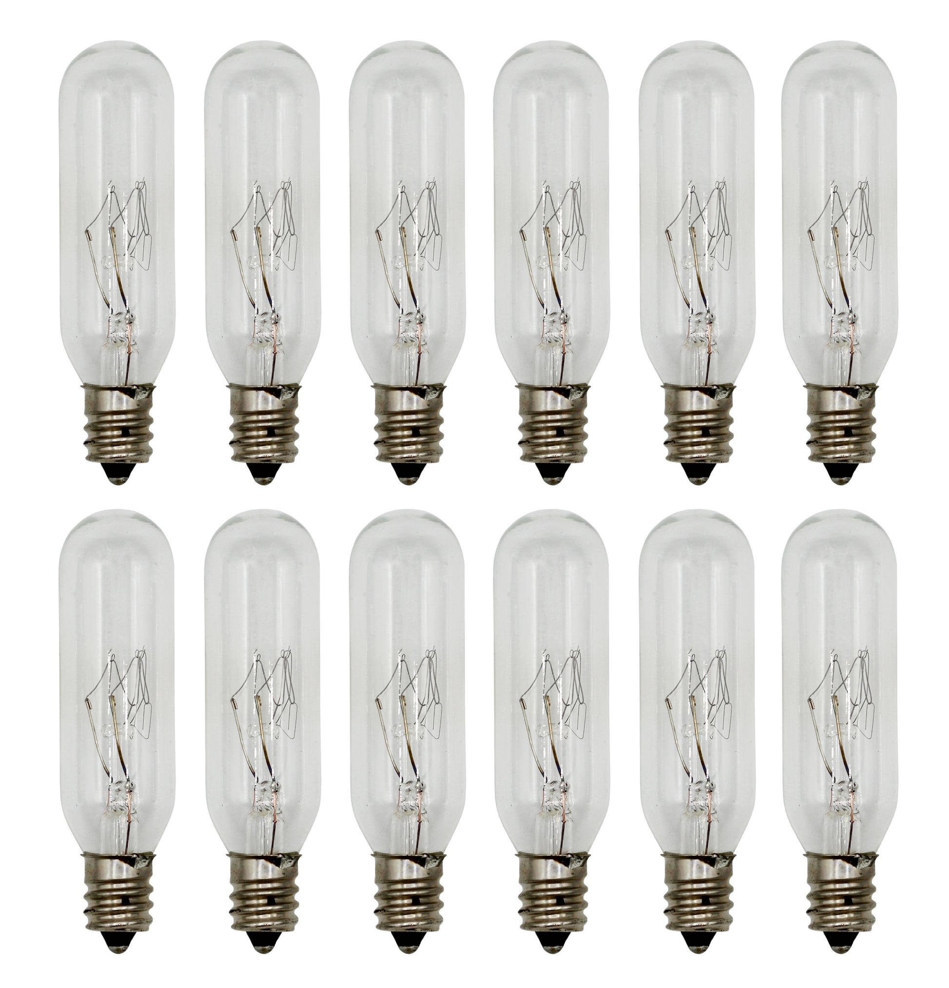 15W T6 Incandescent Tubular Bulbs, 120V, E12 Candelabra Base, Clear Glass, Warm