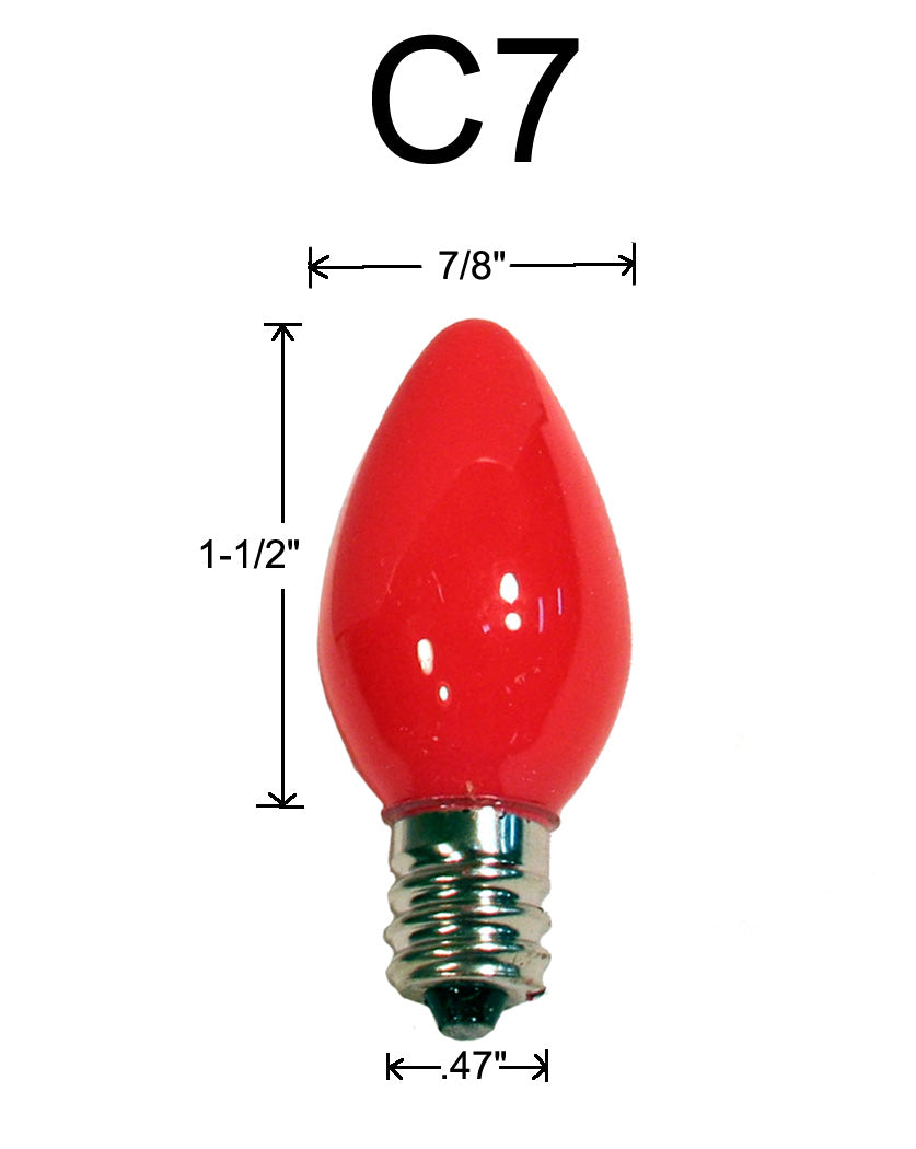 Ceramic Opaque Red, Box of 25 Light Bulbs, Steady Burning, 7 Watt, C7 - detail