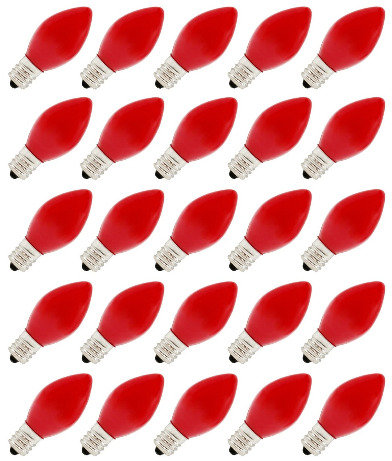 Ceramic Opaque Red, Box of 25 Light Bulbs, Steady Burning, 7 Watt, C7 - for night light