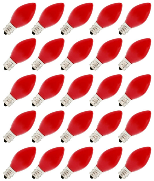 Ceramic Opaque Red, Box of 25 Light Bulbs, Steady Burning, 7 Watt, C7 - for night light