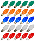25 Pack C7 Multicolor Christmas Replacement Light Bulbs - C7, Steady Burning - Ceramic Multicolor - 7 Watt, Extended Life, Nickel Plated Candelabra Base - Great for Christmas Lights, Decorative Lights