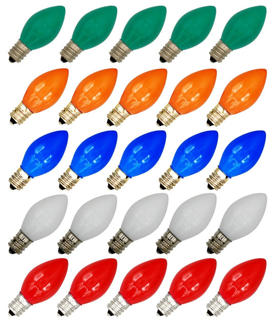 25 Pack C7 Multicolor Christmas Replacement Light Bulbs - C7, Steady Burning - - ceramic, for night light