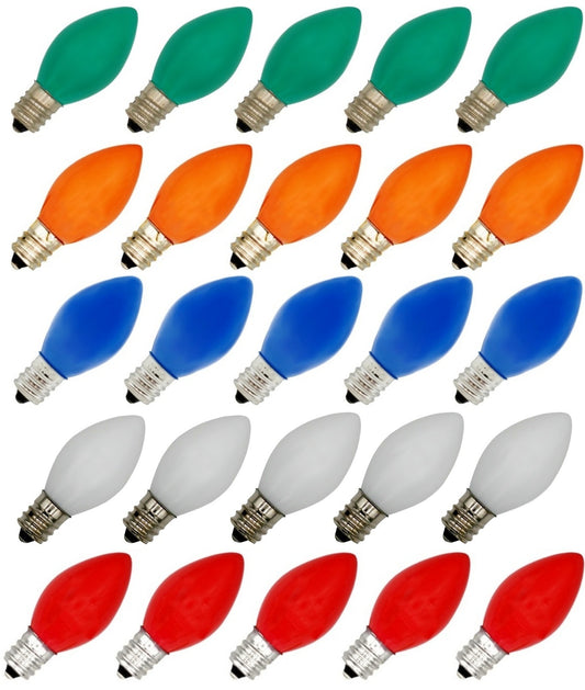 25 Pack C7 LED Multicolor Replacement Light Bulbs for Christmas Light Strings,