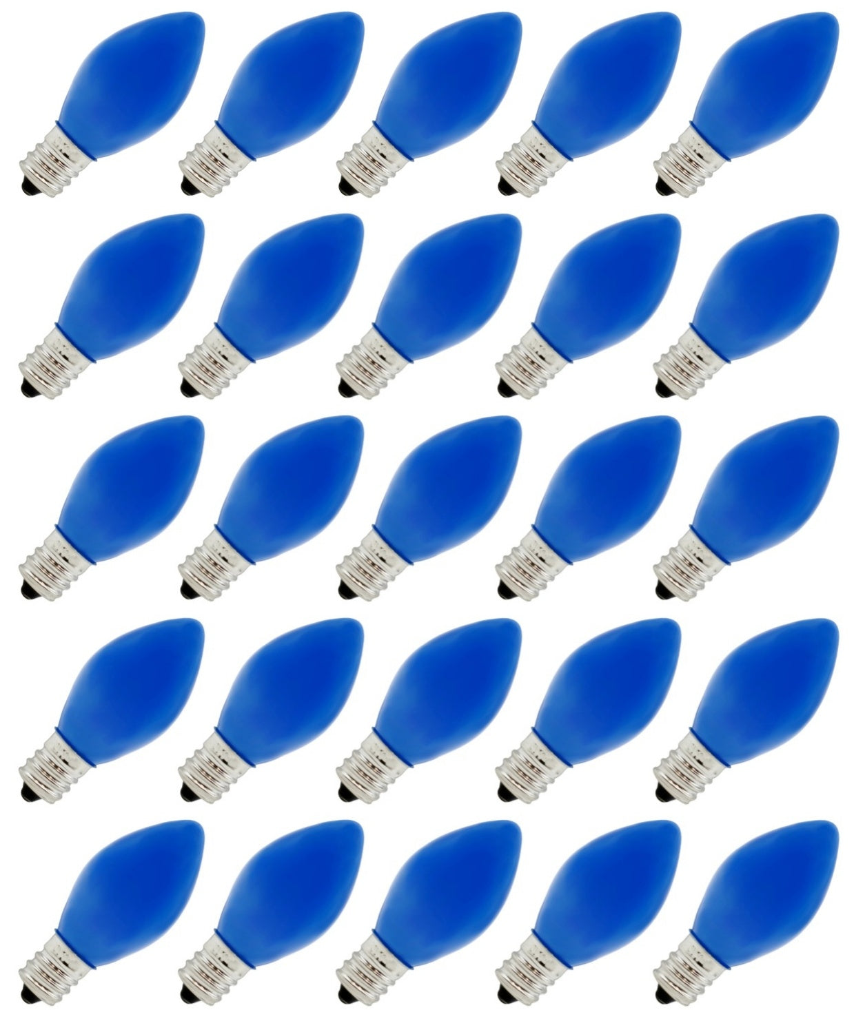 BOX OF 25 NIGHT LIGHT CANDLE LAMP BULBS -7 watt, C7, -OPAQUE BLUE - for christmas