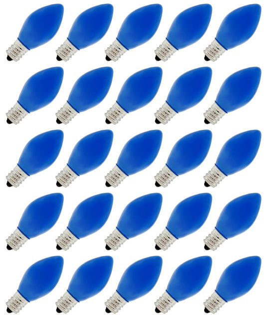 BOX OF 25 NIGHT LIGHT CANDLE LAMP BULBS -7 watt, C7, -OPAQUE BLUE - for christmas